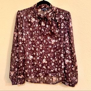 Brown Floral Sheer Full Sleeves sheer Top Large